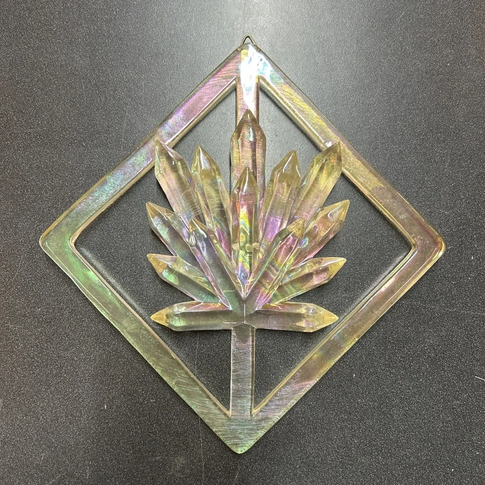 Acrylic Jeweled Floral Wall Hanger Metallic Silver Tone Iridescent MCM Funky